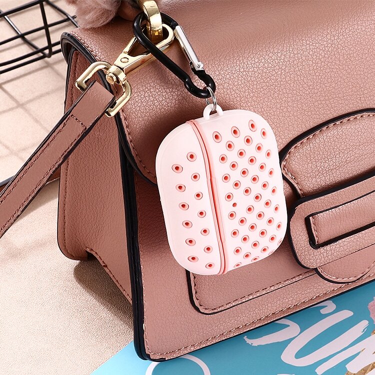 AirPods Pro / AirPods Pro 2 siliconen hoesje Holow series - Met bevestigingsclip - Roze