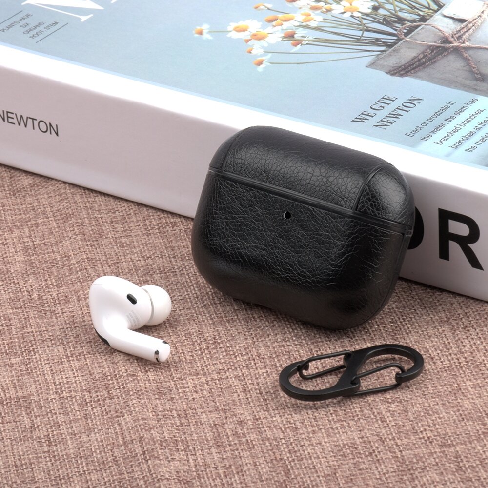 AirPods Pro / AirPods Pro 2 lederen hoesje Pro Leather series - Met bevestigingsclip - Zwart