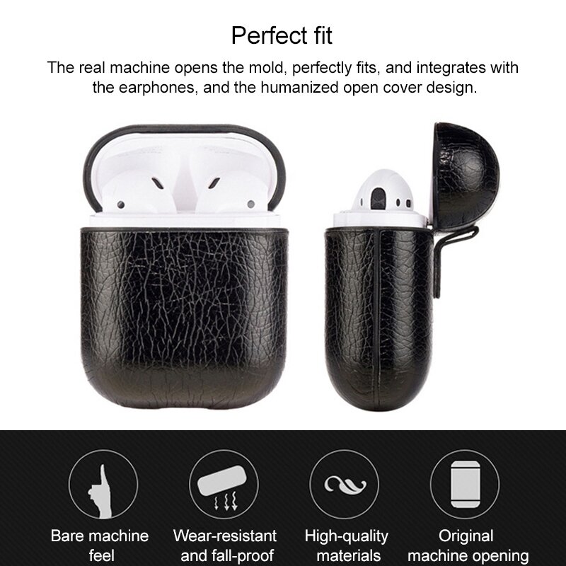 AirPods 1/2 hoesje Litchi PU Series - hard case - zwart