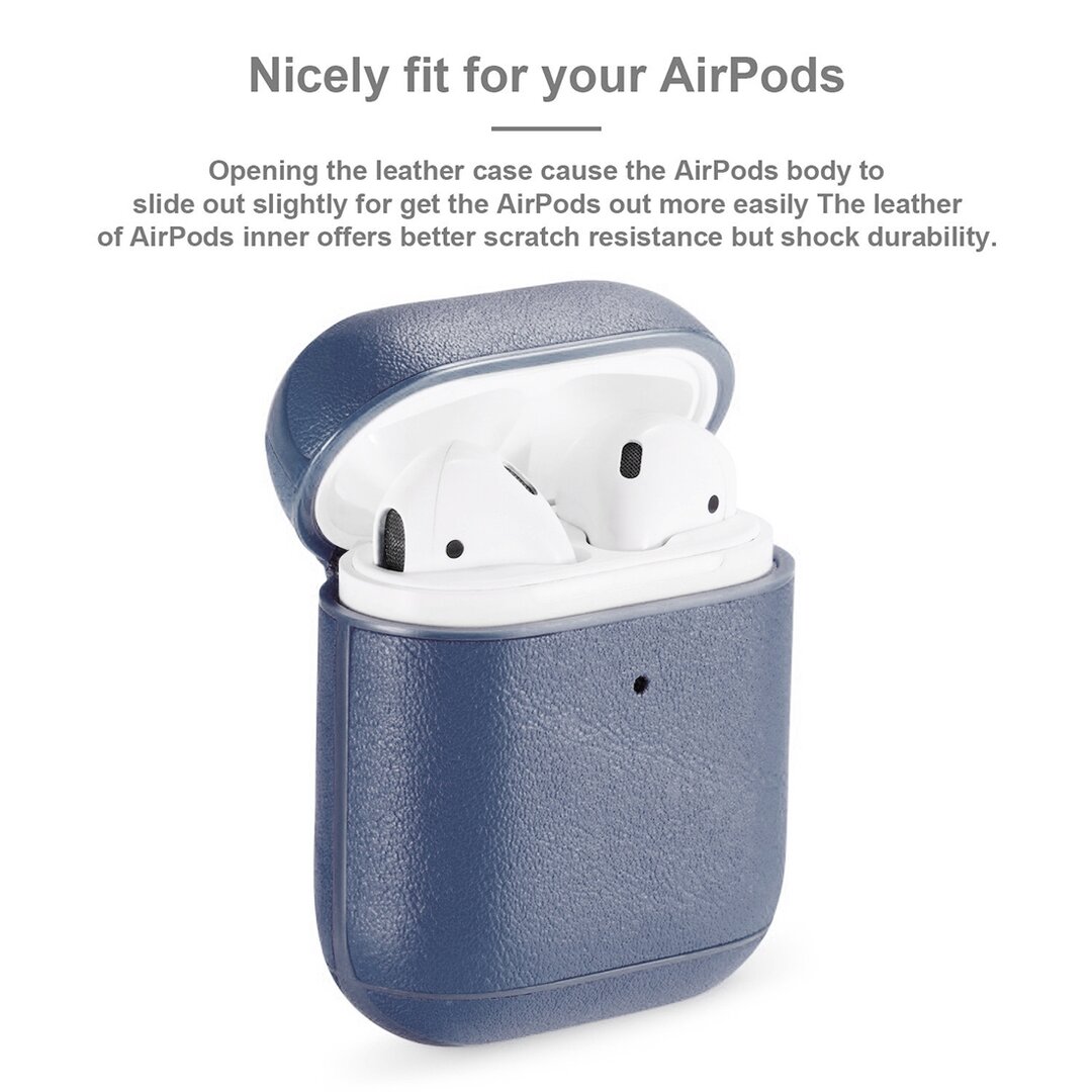 AirPods 1/2 hoesje Genuine Leather Series - hard case - blauw