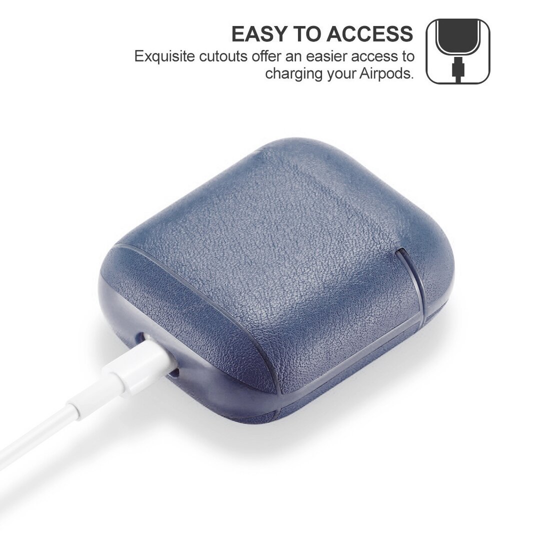 AirPods 1/2 hoesje Genuine Leather Series - hard case - blauw