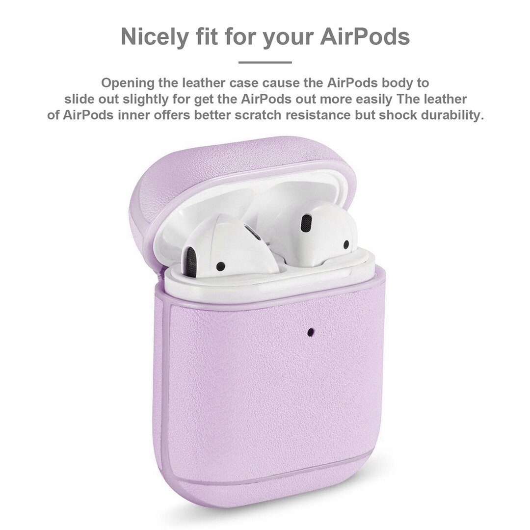 AirPods 1/2 hoesje Genuine Leather Series - hard case - licht paars