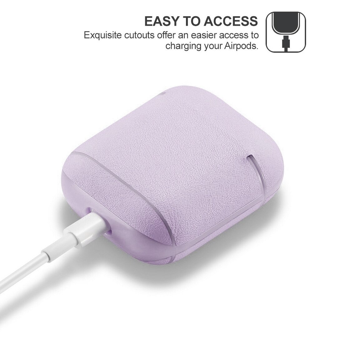 AirPods 1/2 hoesje Genuine Leather Series - hard case - licht paars