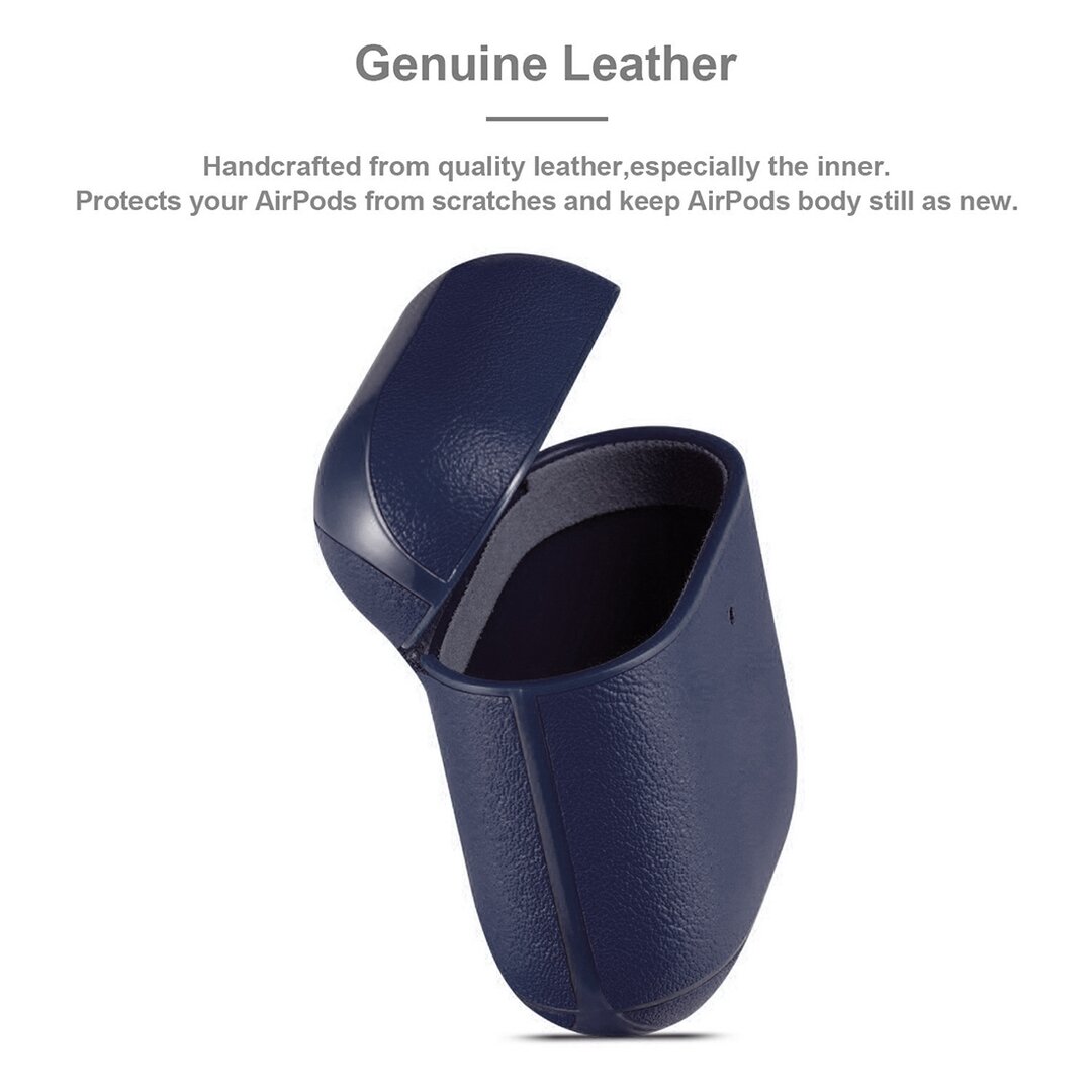 AirPods 1/2 hoesje Genuine Leather Series - hard case - donker blauw