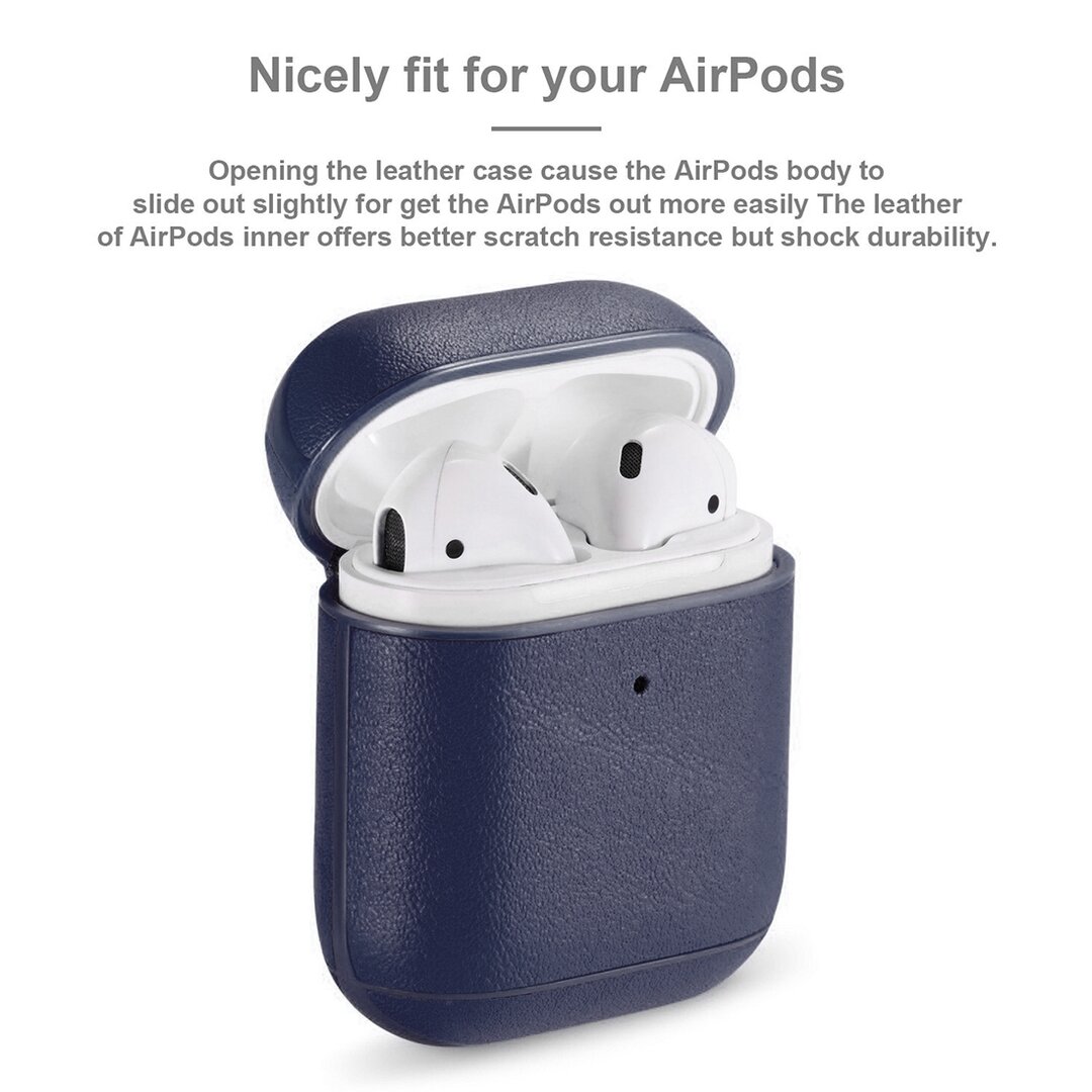 AirPods 1/2 hoesje Genuine Leather Series - hard case - donker blauw
