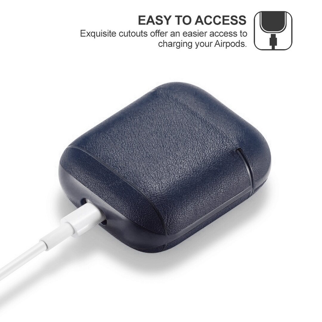 AirPods 1/2 hoesje Genuine Leather Series - hard case - donker blauw