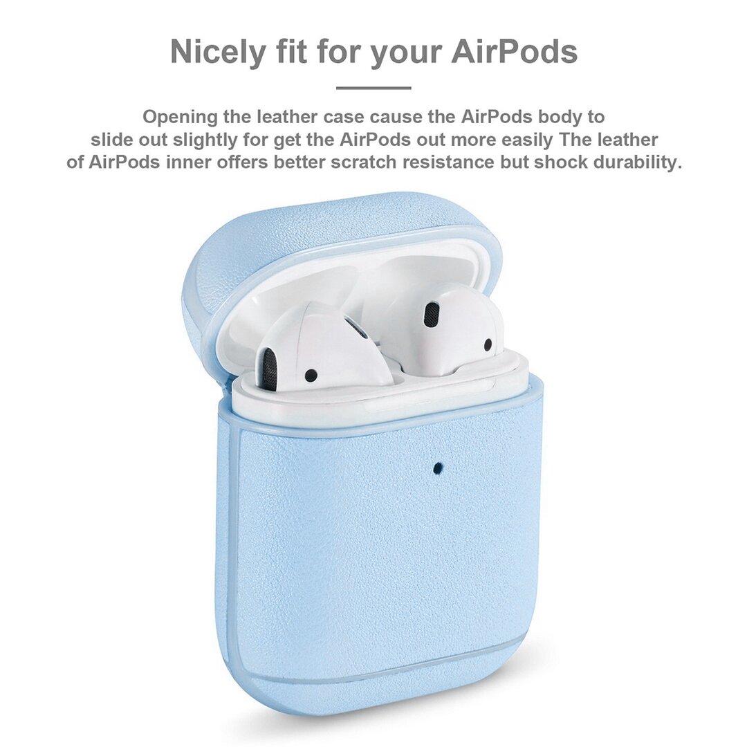 AirPods 1/2 hoesje Genuine Leather Series - hard case - licht blauw