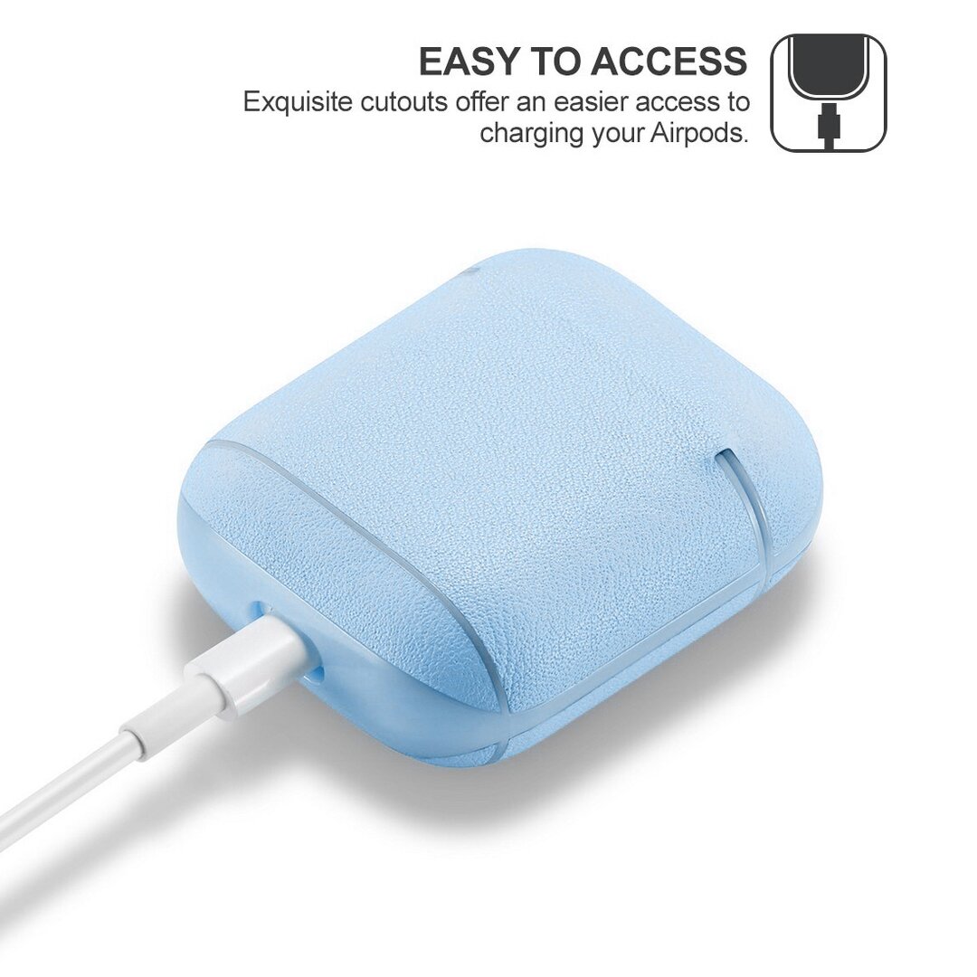 AirPods 1/2 hoesje Genuine Leather Series - hard case - licht blauw
