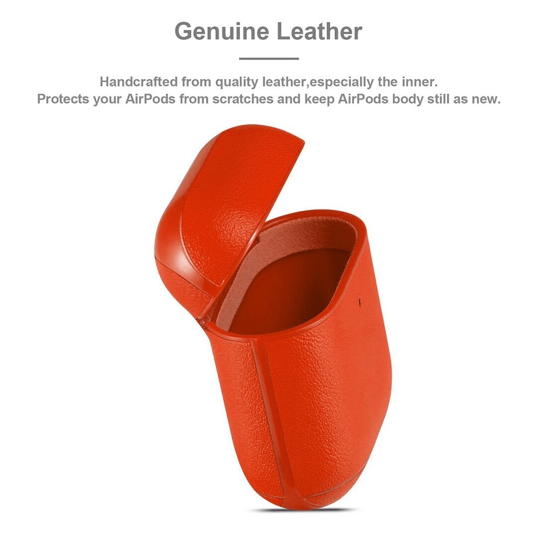 AirPods 1/2 hoesje Genuine Leather Series - hard case - oranje