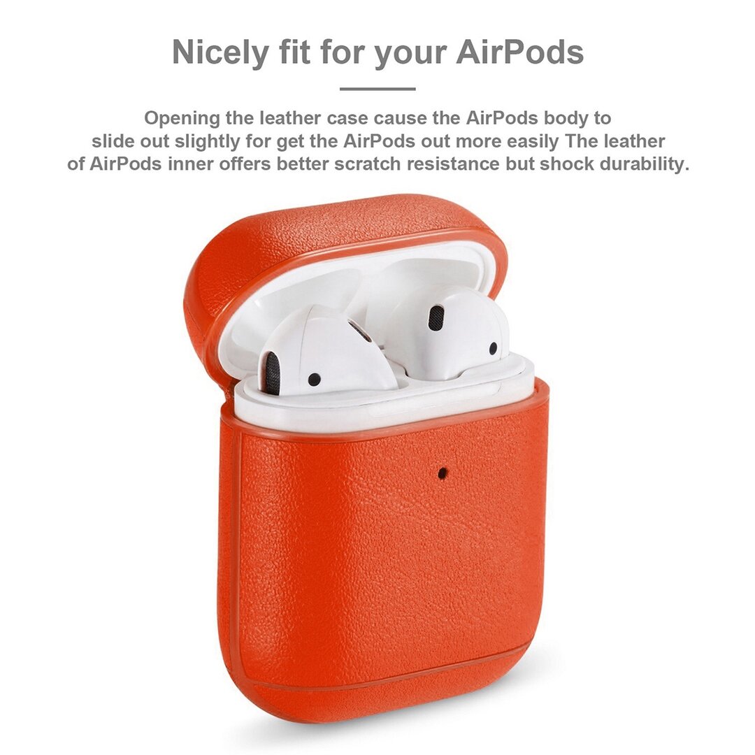 AirPods 1/2 hoesje Genuine Leather Series - hard case - oranje