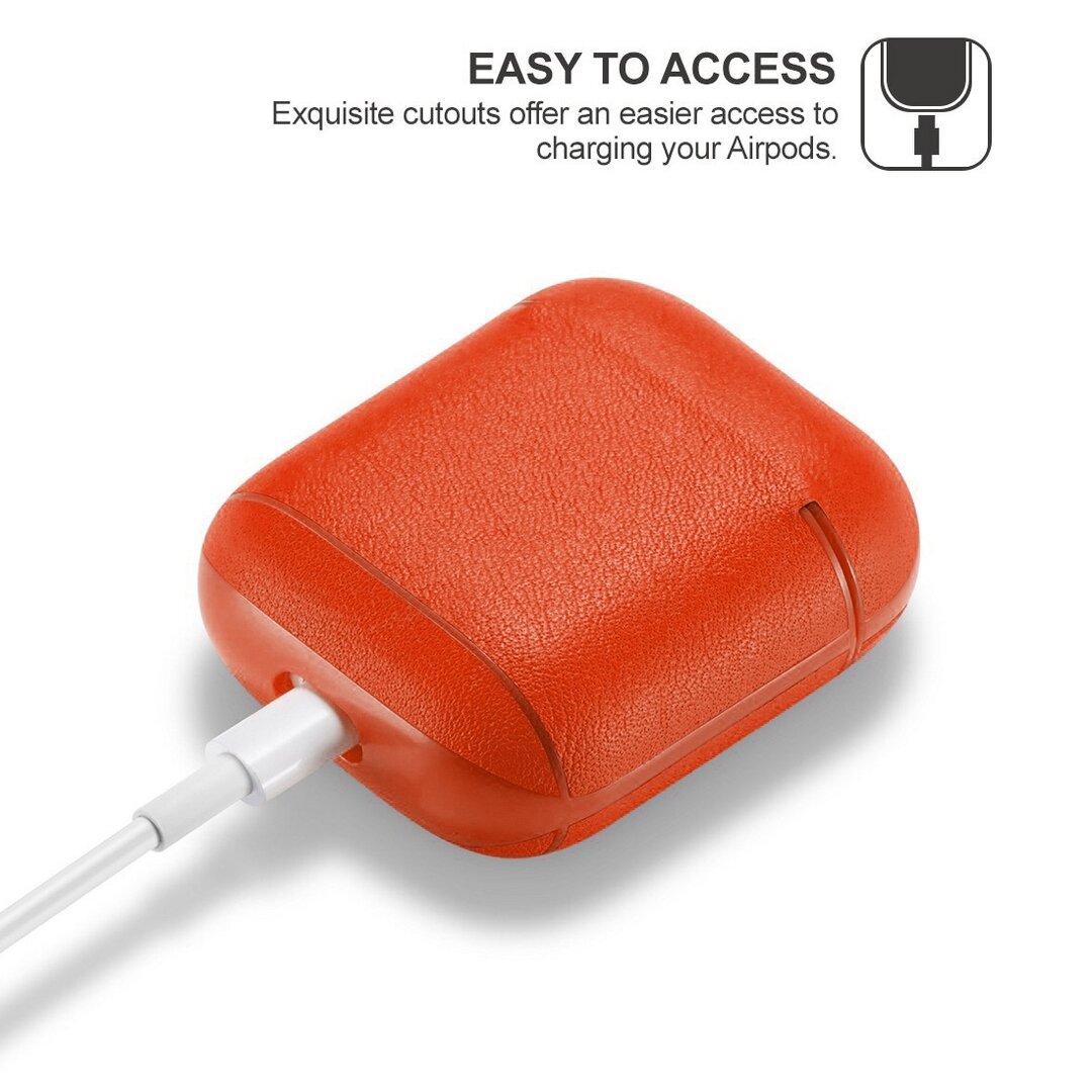 AirPods 1/2 hoesje Genuine Leather Series - hard case - oranje