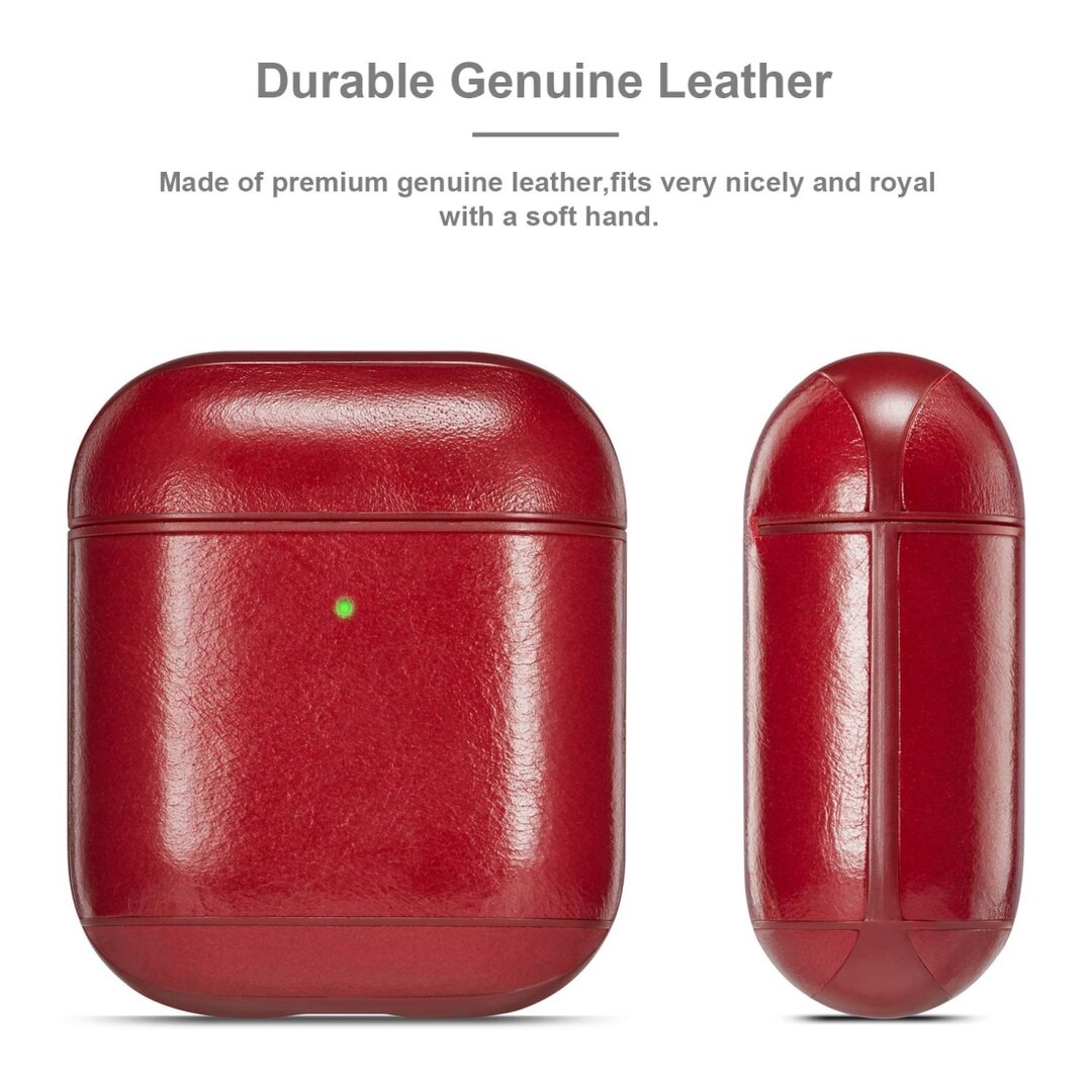 AirPods 1/2 hoesje Genuine Leather Series - hard case - rood