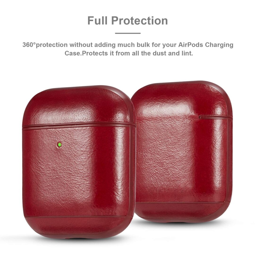 AirPods 1/2 hoesje Genuine Leather Series - hard case - rood