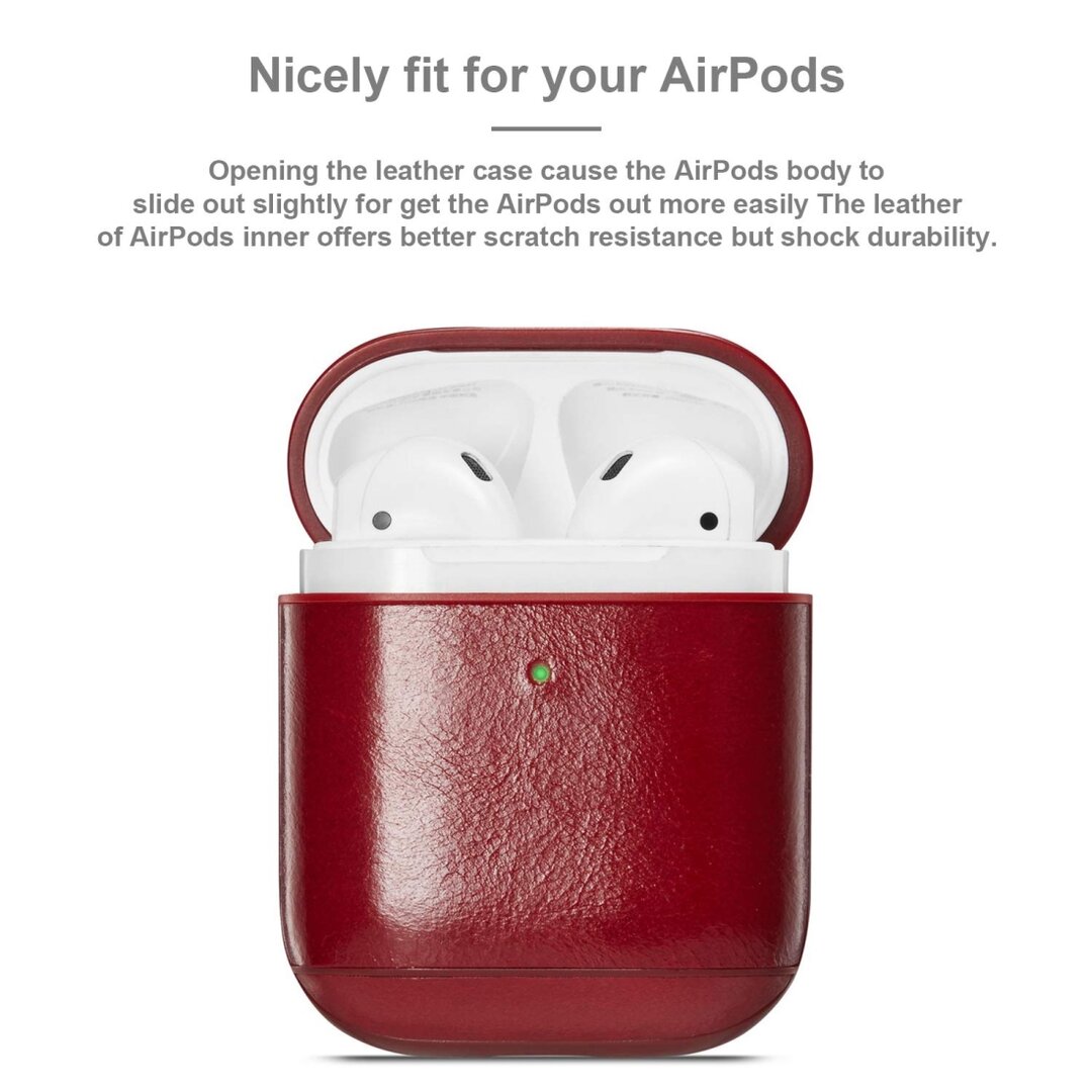 AirPods 1/2 hoesje Genuine Leather Series - hard case - rood