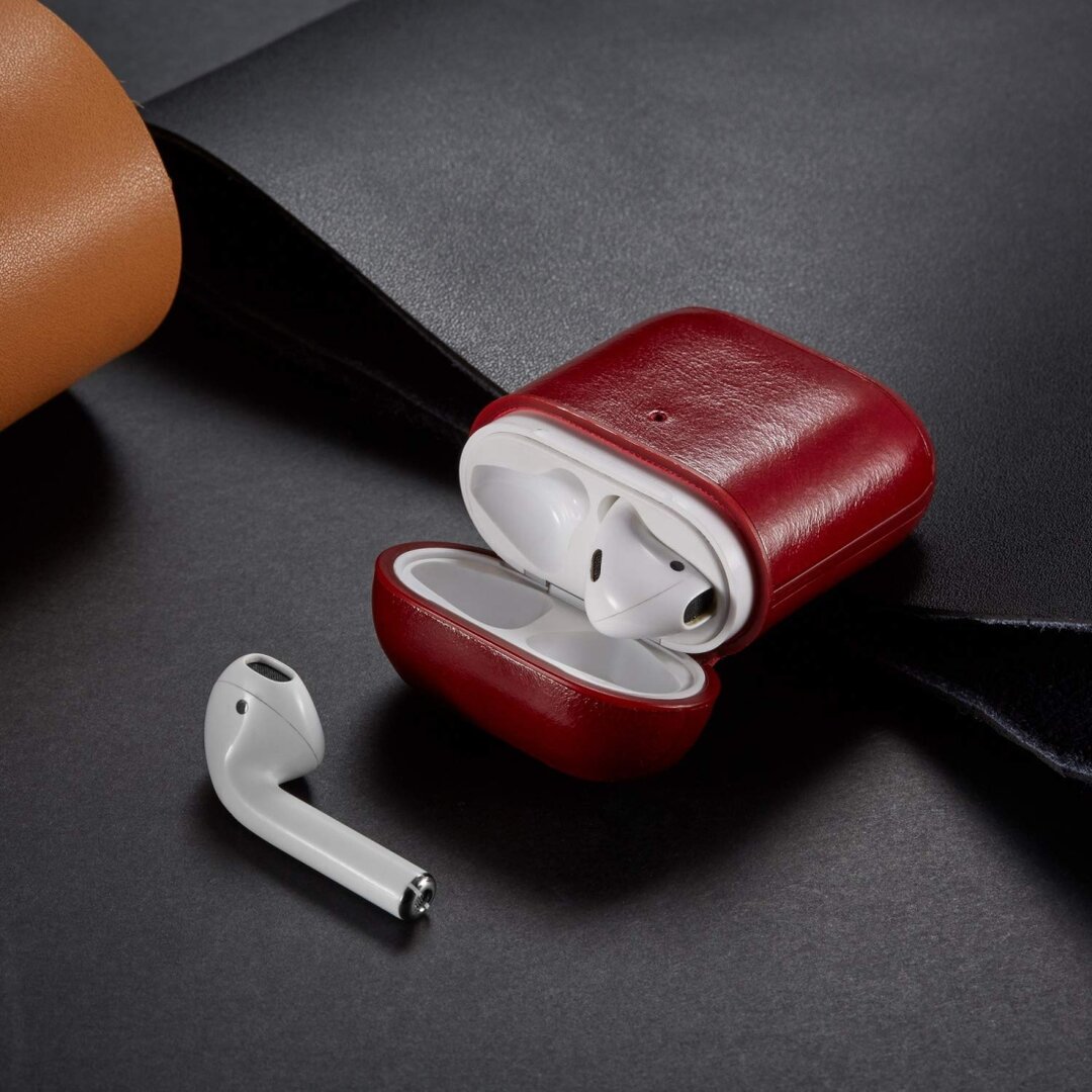 AirPods 1/2 hoesje Genuine Leather Series - hard case - rood