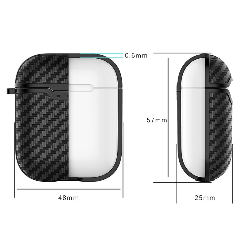 AirPods carbon fiber hoesje voor AirPods 1/2 - Coffee + handige clip