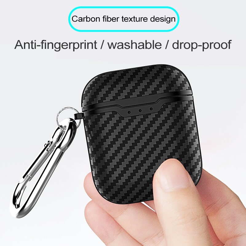 AirPods carbon fiber hoesje voor AirPods 1/2 - Coffee + handige clip
