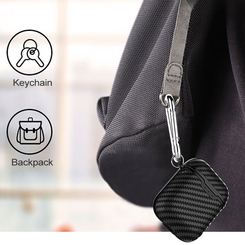 AirPods carbon fiber hoesje voor AirPods 1/2 - Coffee + handige clip