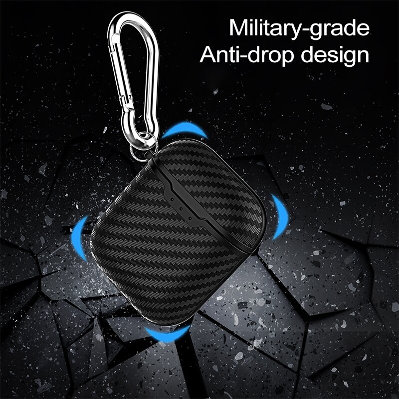 AirPods carbon fiber hoesje voor AirPods 1/2 - Coffee + handige clip