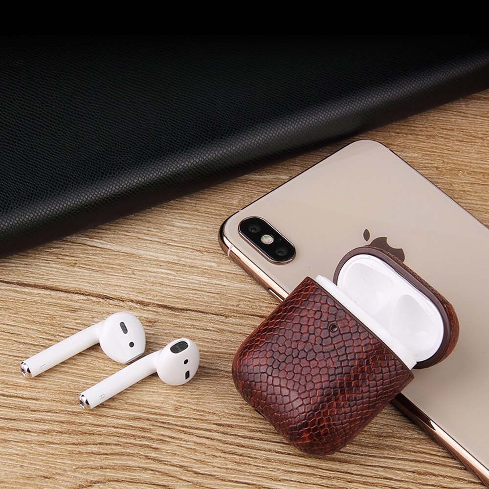 AirPods 1/2 hoesje PU Leer Slangenleer - Goud