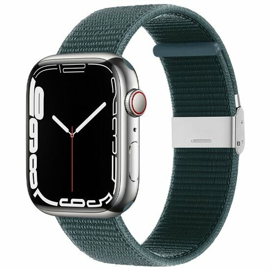 Nylon bandje met klemsluiting - Donkergroen - Geschikt voor Apple Watch 44mm / 45mm&nbsp;/ 46mm / 49mm