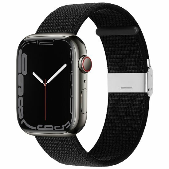 Nylon bandje met klemsluiting - Zwart - Geschikt voor Apple Watch 44mm / 45mm&nbsp;/ 46mm / 49mm