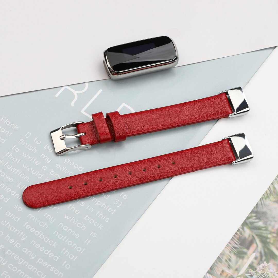 Fitbit Luxe - Leren bandje - Maat: Large - Rood
