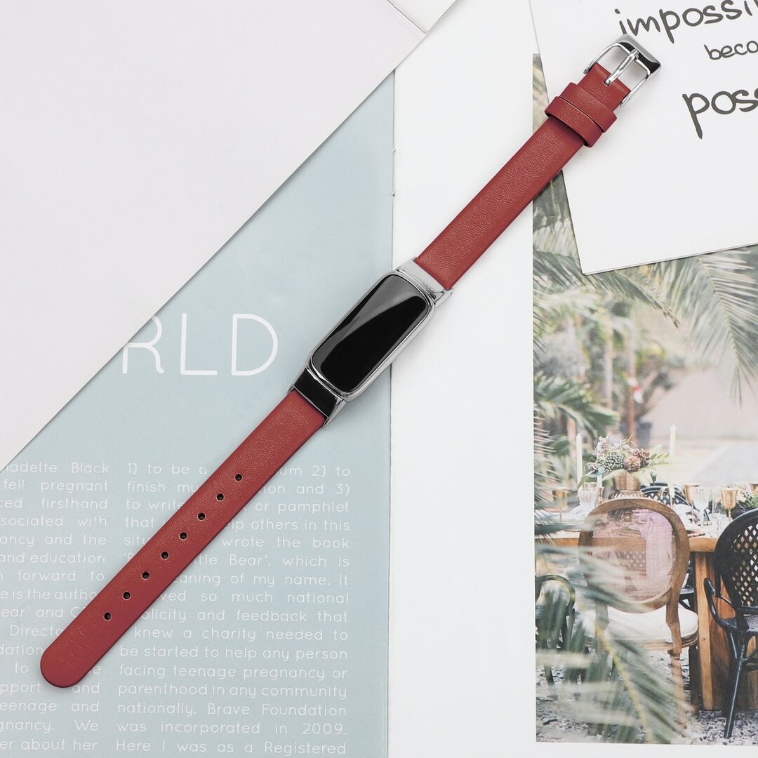 Fitbit Luxe - Leren bandje - Maat: Large - Rood