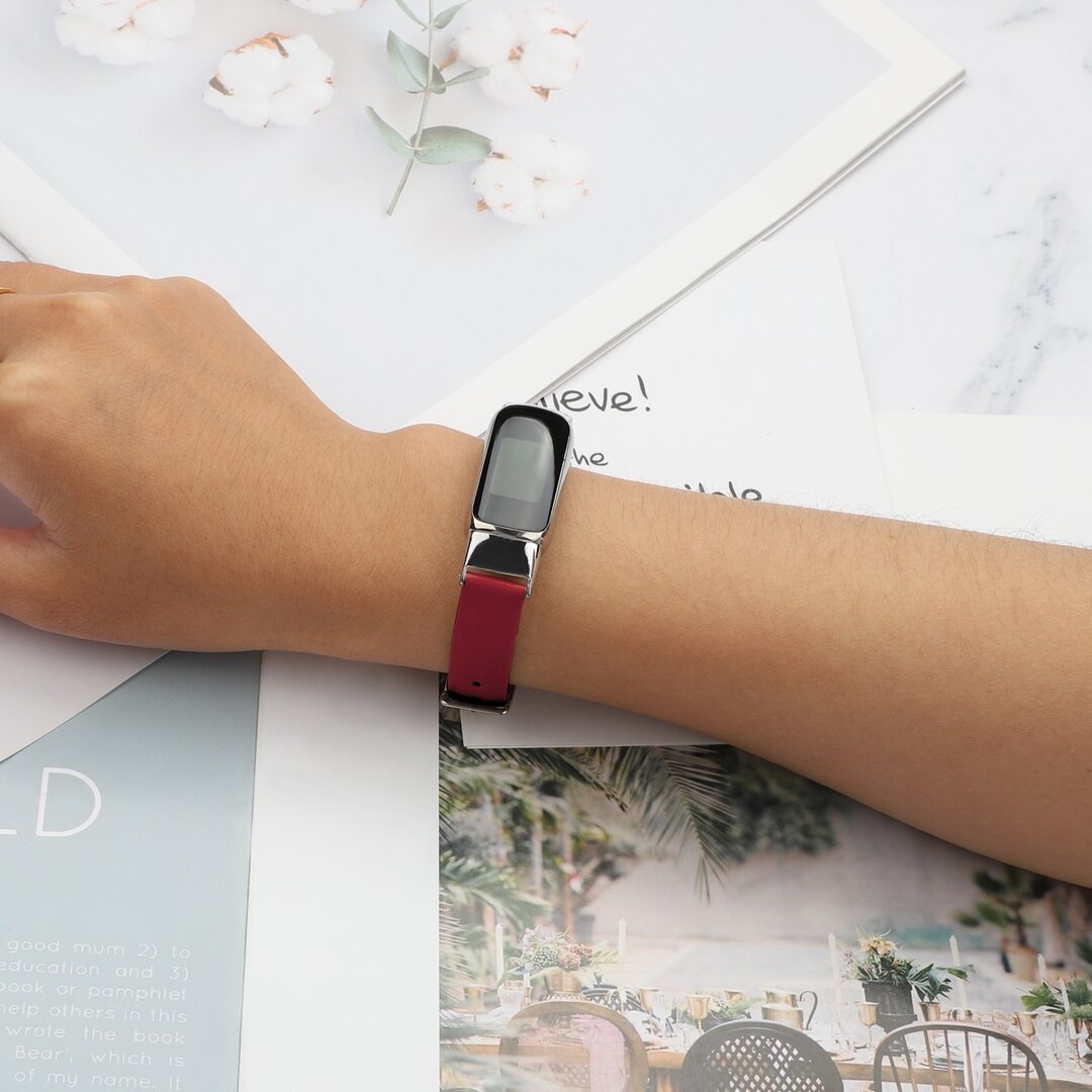 Fitbit Luxe - Leren bandje - Maat: Large - Rood