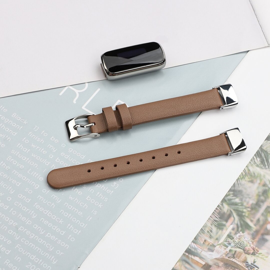 Fitbit Luxe - Leren bandje - Maat: Small - Bruin