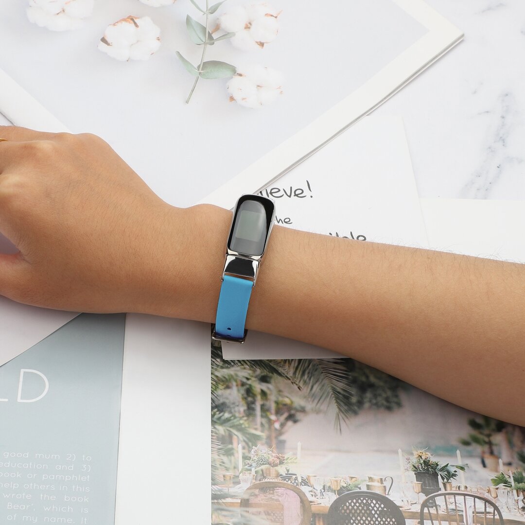 Fitbit Luxe - Leren bandje - Maat: Small - Blauw