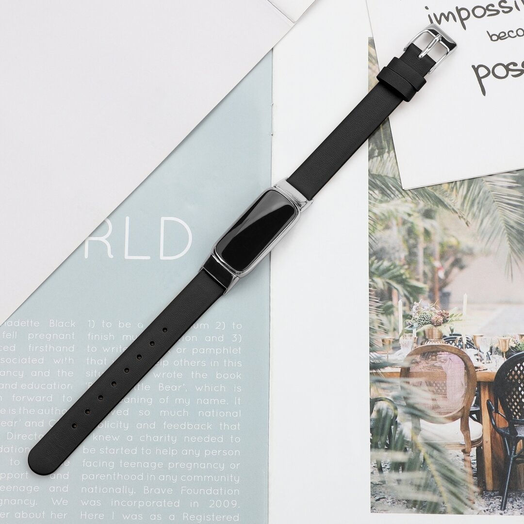 Fitbit Luxe - Leren bandje - Maat: Small - Zwart