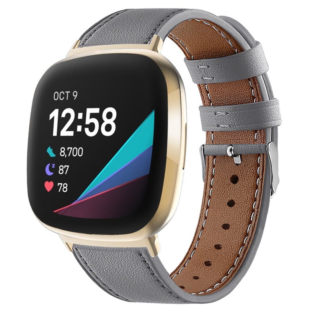 Fitbit Versa 3/4 &amp; Sense 1/2 leren bandje - Grijs