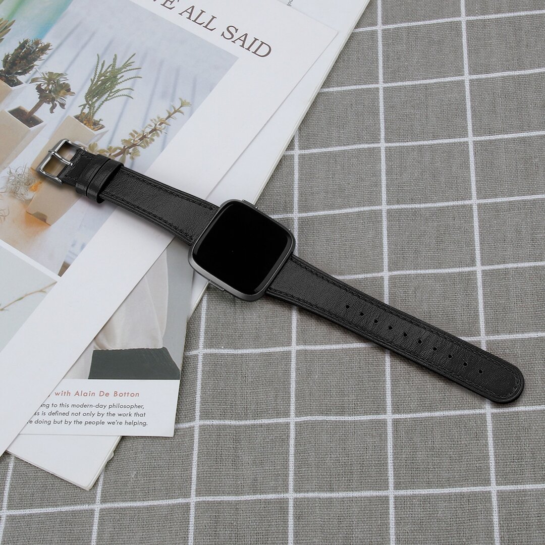 Fitbit Versa 3/4 &amp; Sense 1/2 leren bandje - Zwart