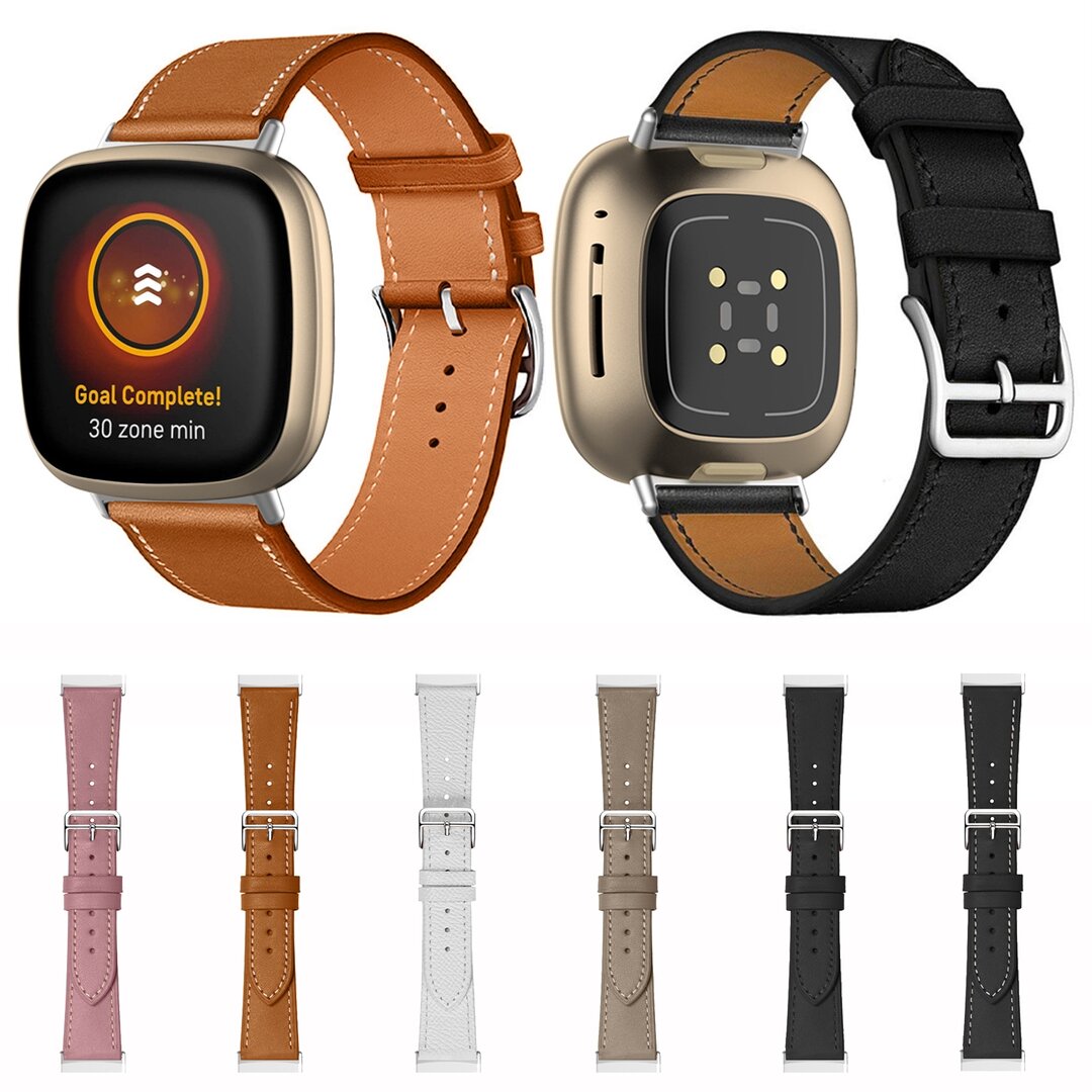 Fitbit Versa 3/4 &amp; Sense 1/2 leren bandje - Zwart