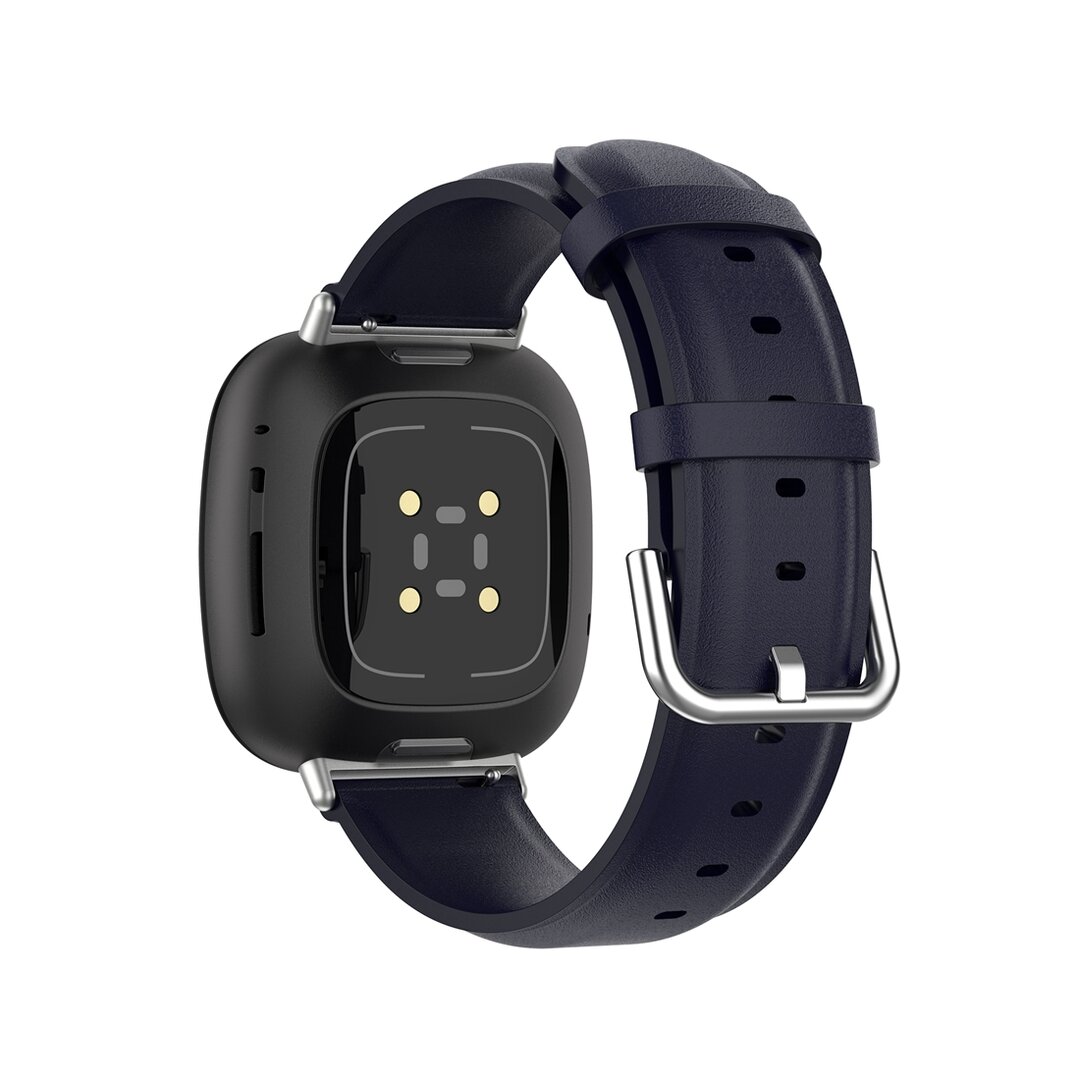Fitbit Versa 3/4 &amp; Sense 1/2 leren bandje - Donkerblauw