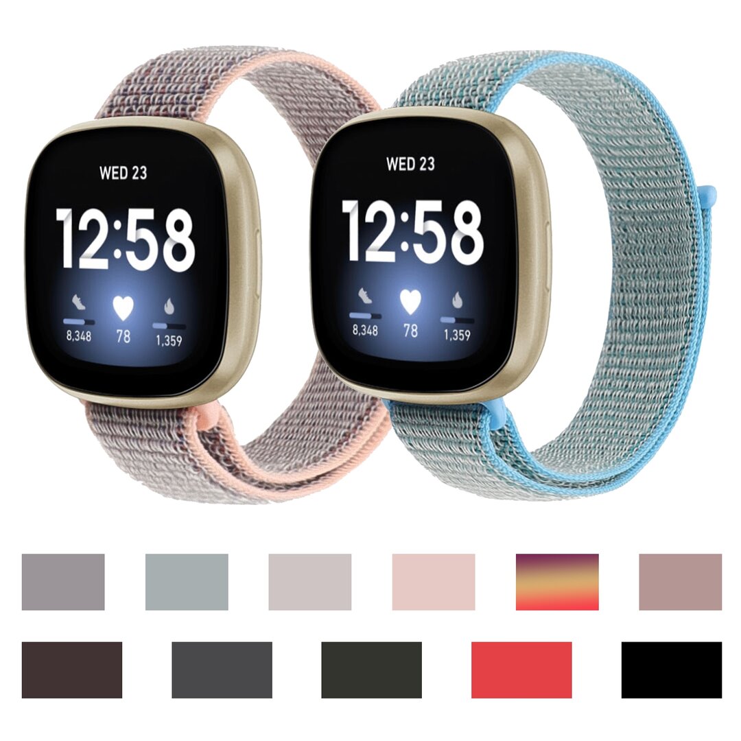 Fitbit Versa 3 &amp; Sense 1  - Sport loop nylon bandje - Grijs gem&ecirc;leerd met blauw