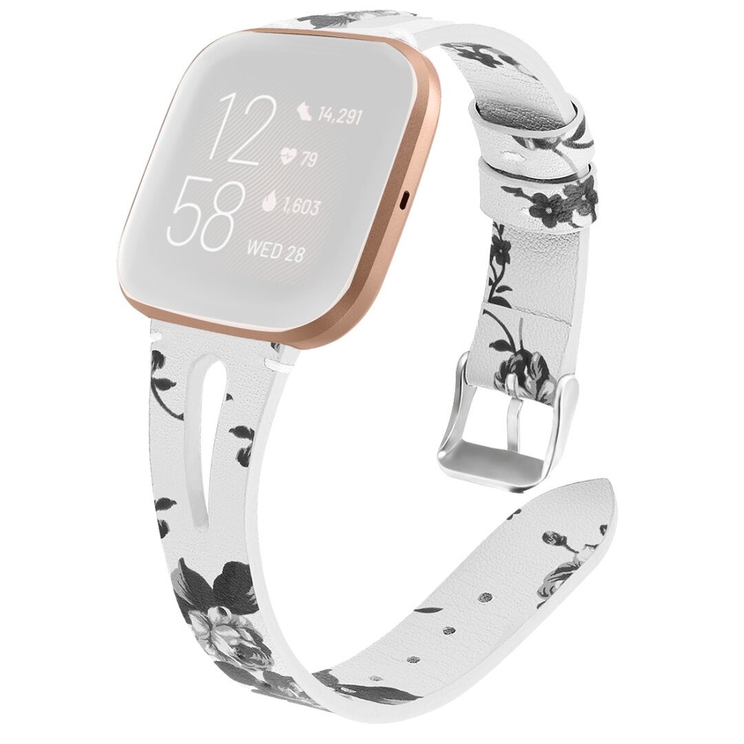 Fitbit Versa 1 / 2 &amp; Lite bandje TPU leer - Bloemenprint wit