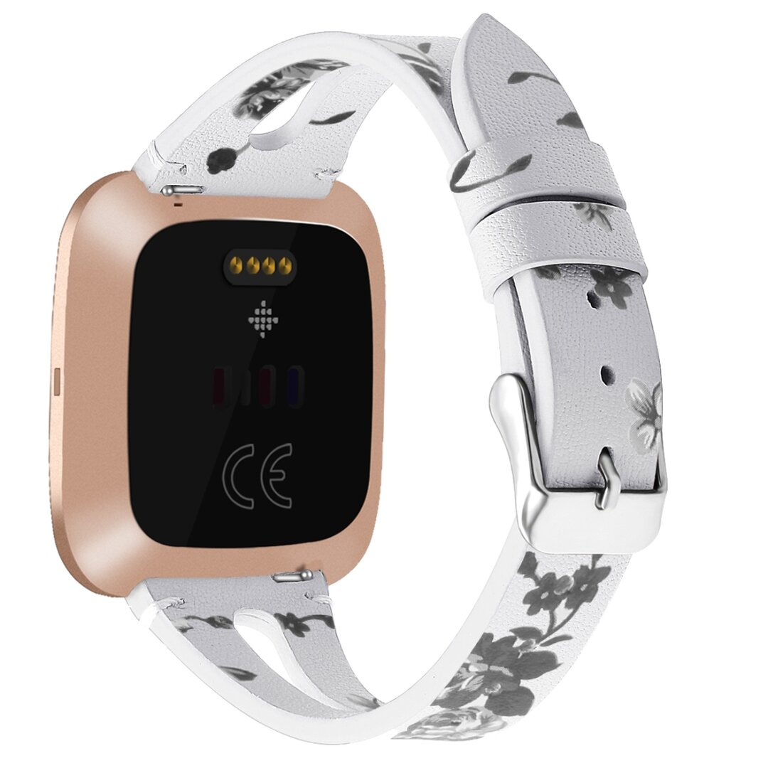 Fitbit Versa 1 / 2 &amp; Lite bandje TPU leer - Bloemenprint wit