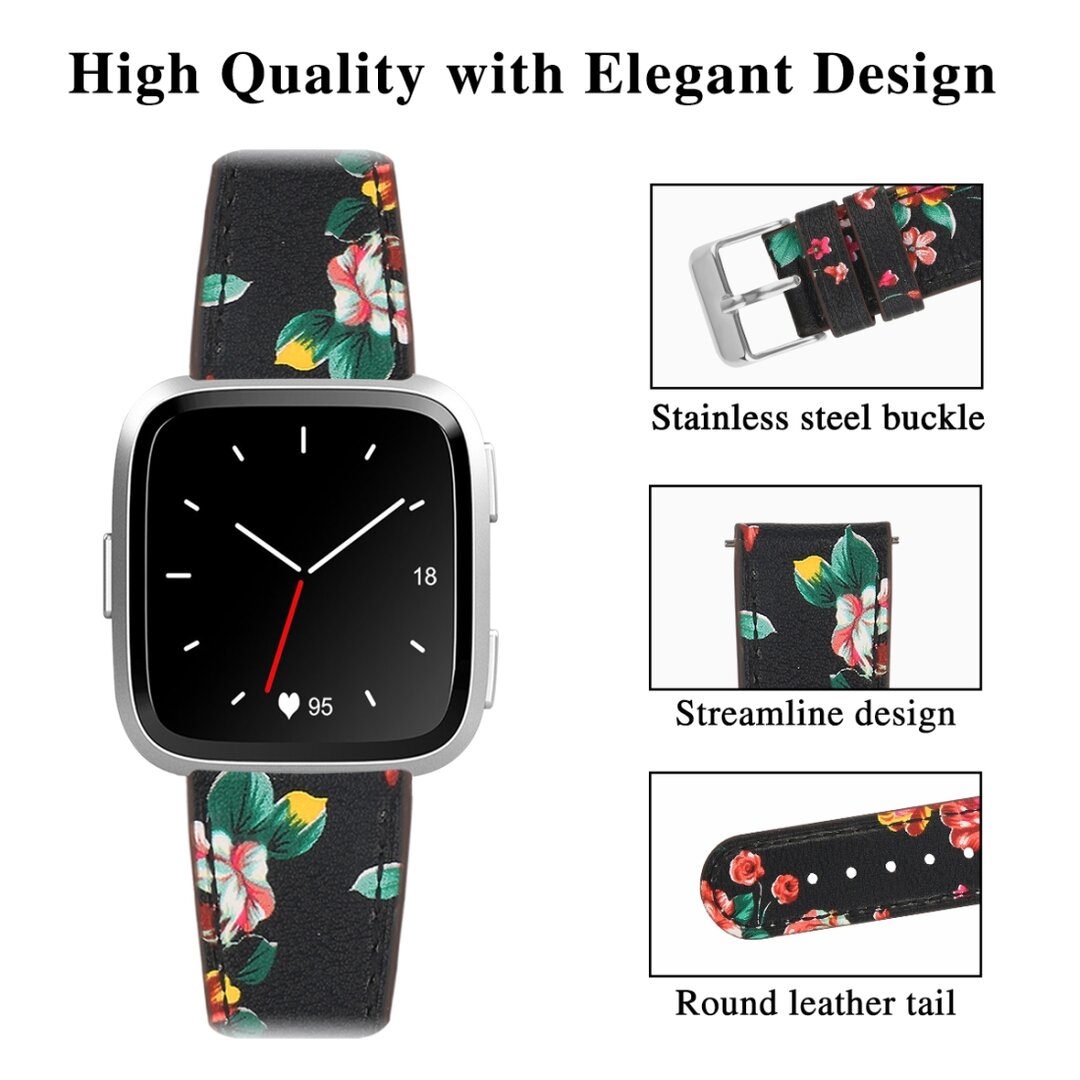 Fitbit Versa 1 / 2 &amp; Lite leren bandje - Bloemenprint