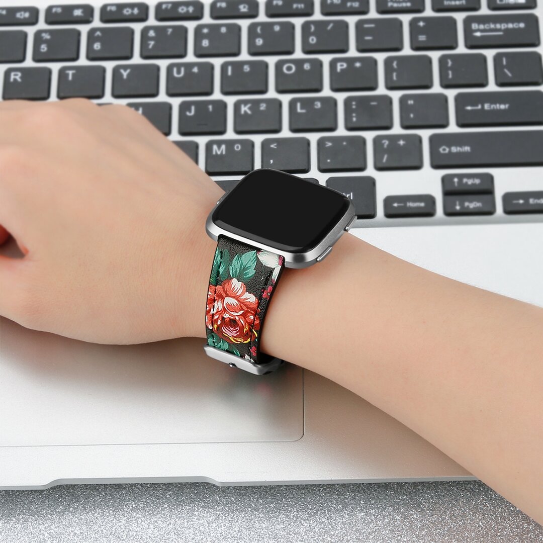 Fitbit Versa 1 / 2 &amp; Lite leren bandje - Bloemenprint