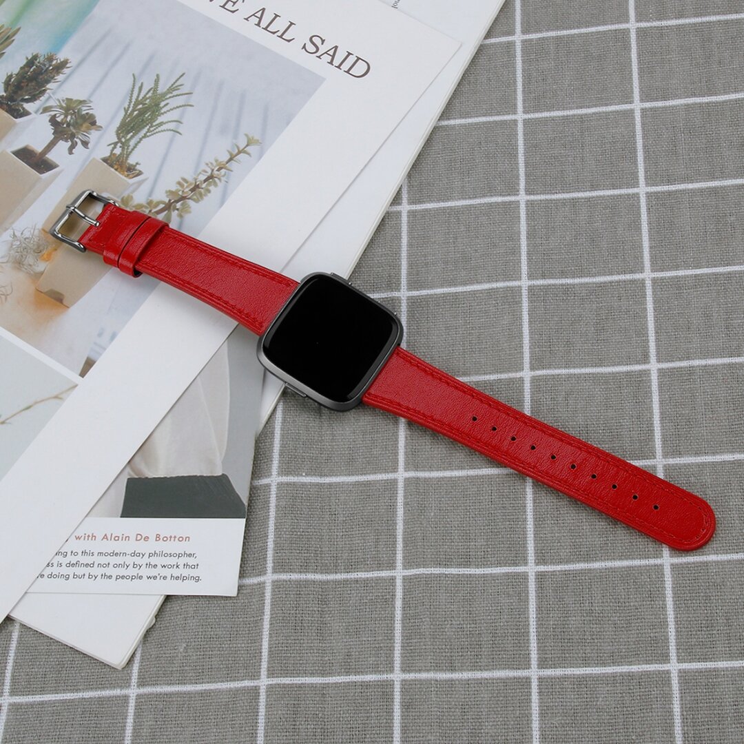 Fitbit Versa 1 / 2 &amp; Lite leren bandje - Rood