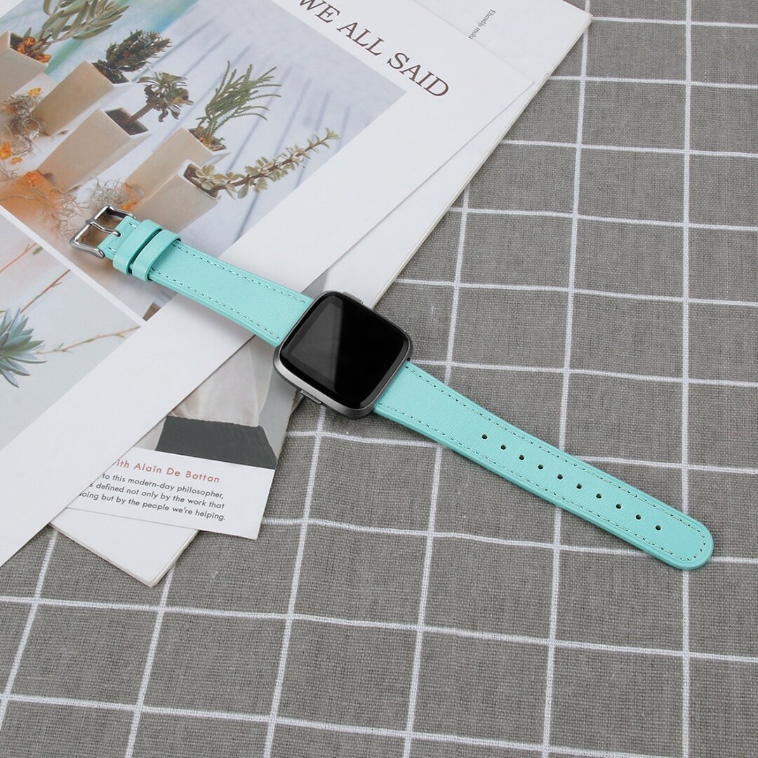 Fitbit Versa 1 / 2 &amp; Lite leren bandje - Blauwgroen