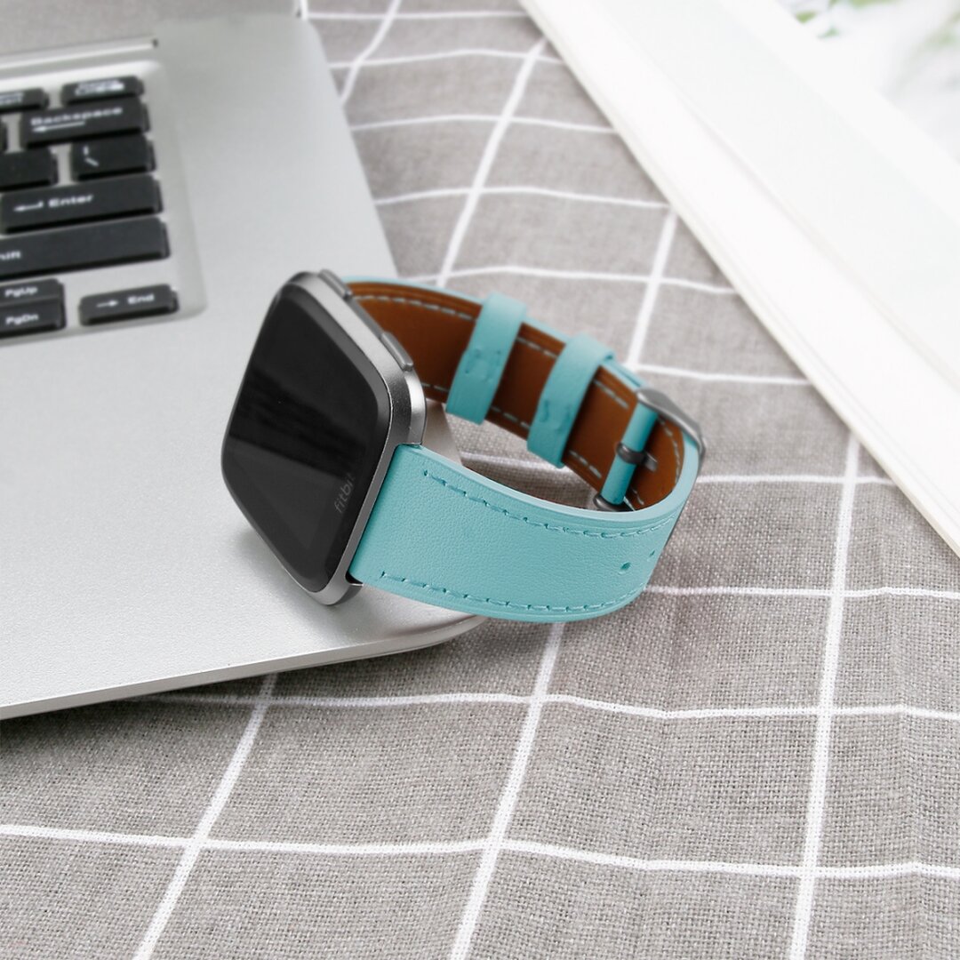 Fitbit Versa 1 / 2 &amp; Lite leren bandje - Blauwgroen