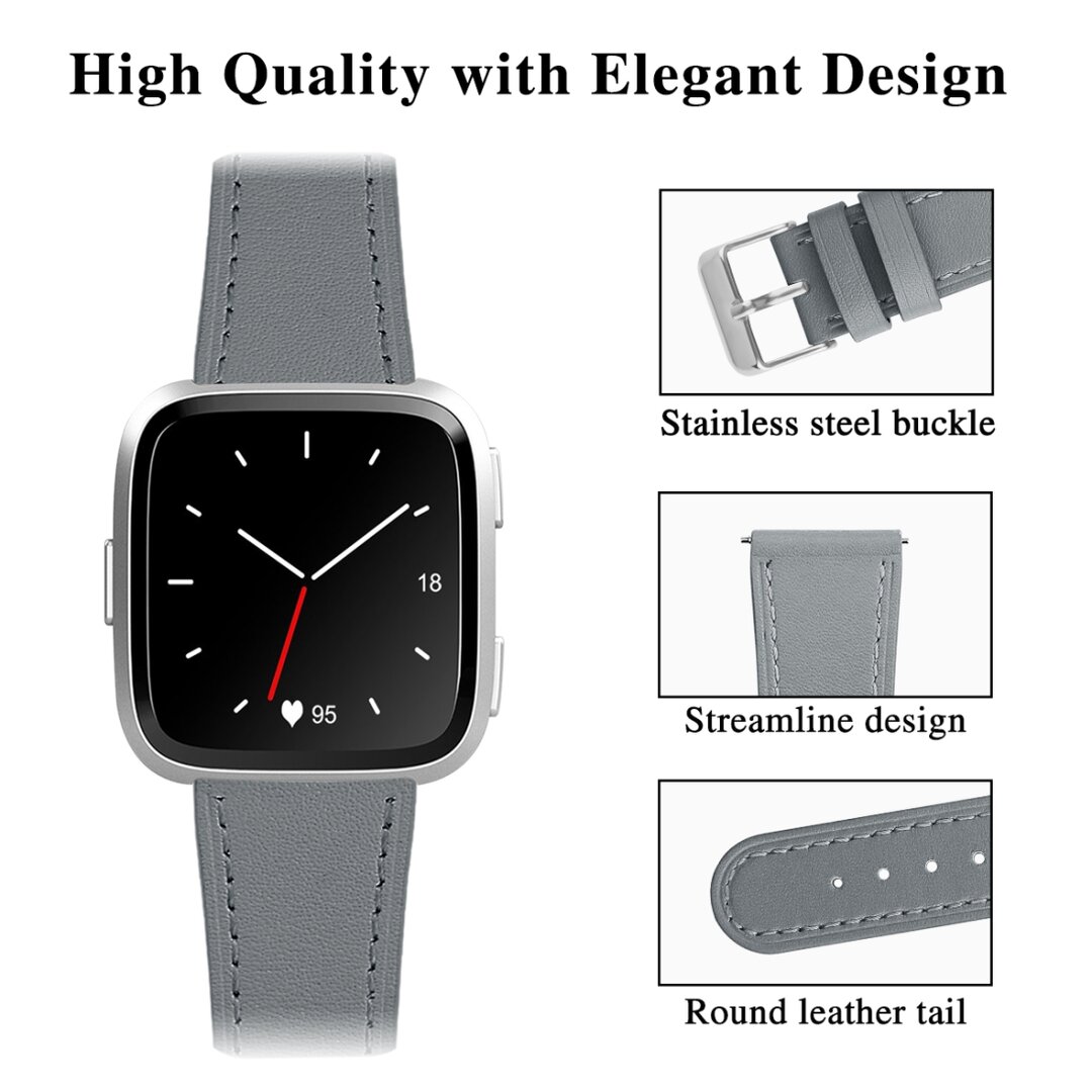 Fitbit Versa 1 / 2 &amp; Lite leren bandje - Grijs