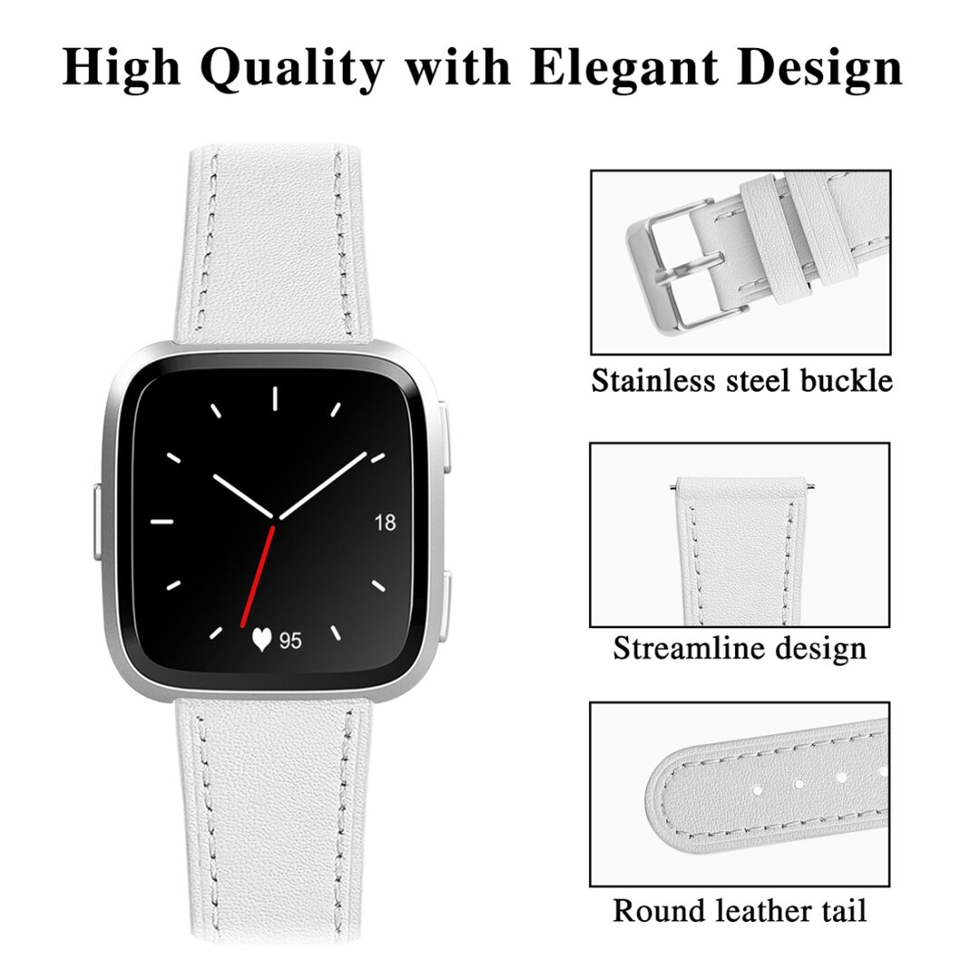 Fitbit Versa 1 / 2 &amp; Lite leren bandje - Wit