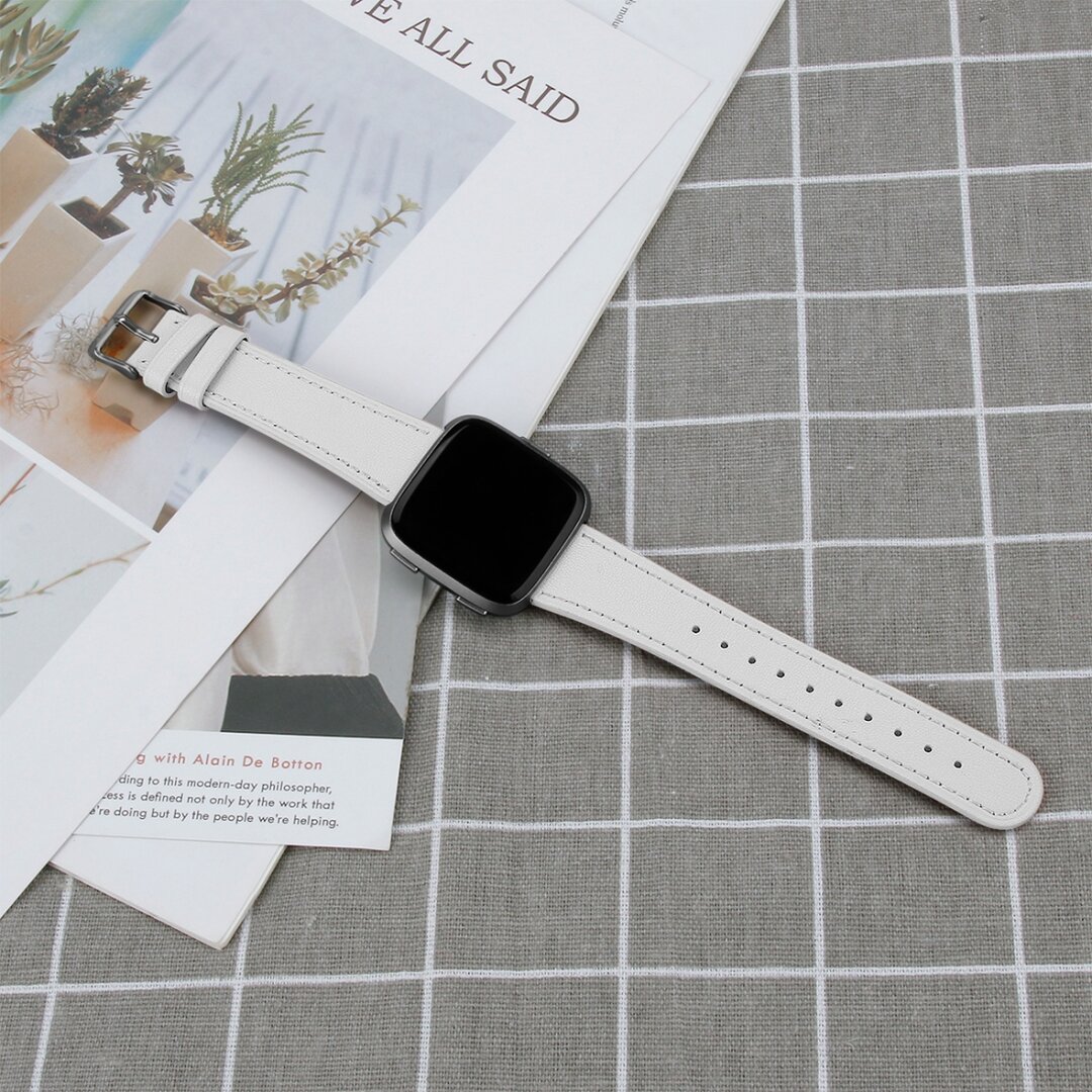 Fitbit Versa 1 / 2 &amp; Lite leren bandje - Wit