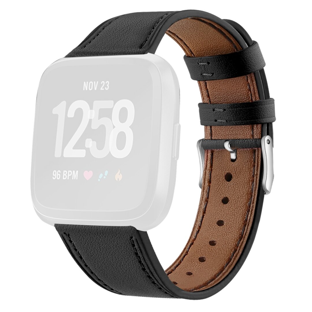 Fitbit Versa 1 / 2 &amp; Lite leren bandje - Zwart