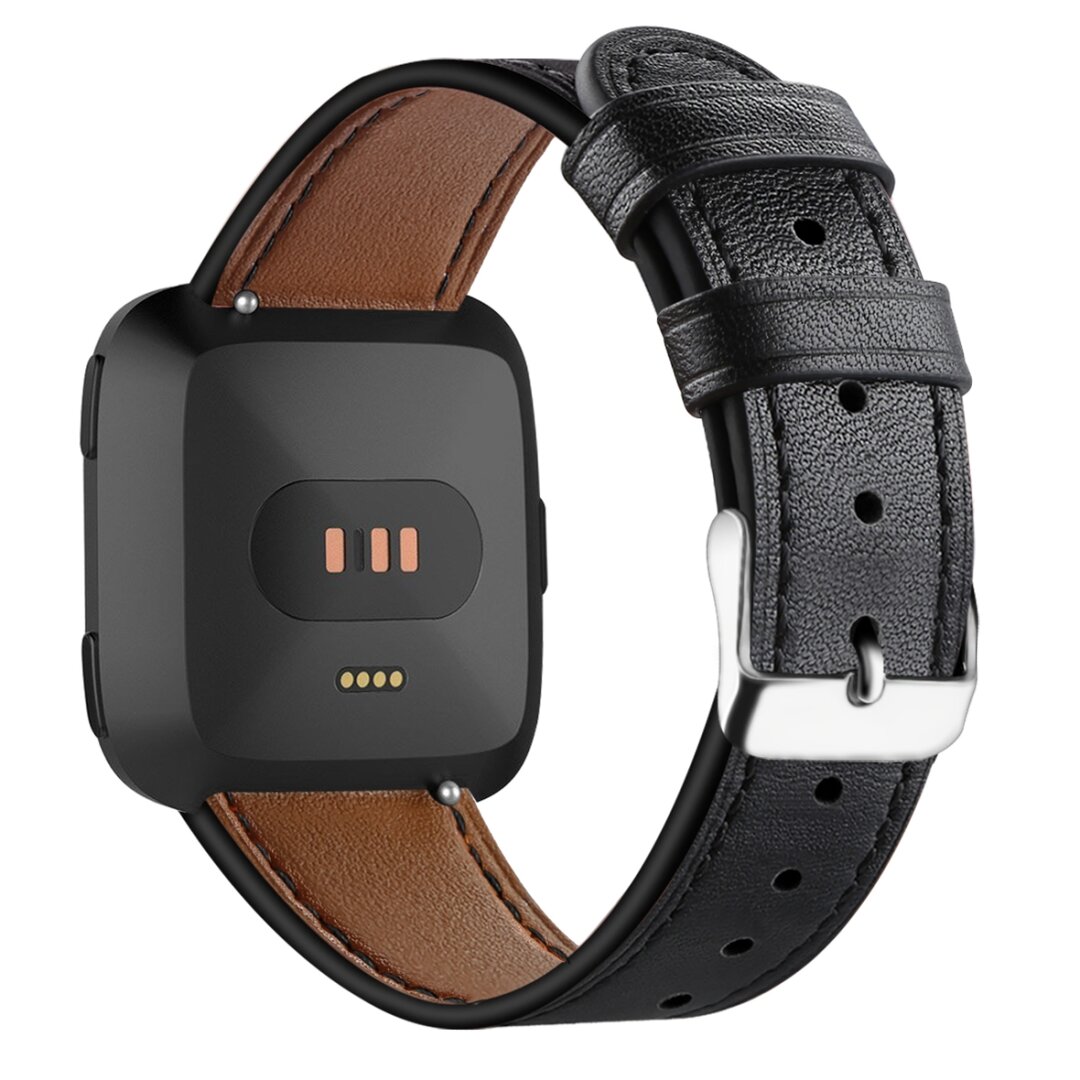 Fitbit Versa 1 / 2 &amp; Lite leren bandje - Zwart