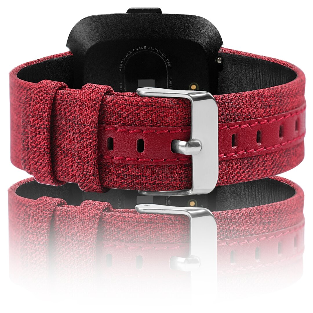 Fitbit Versa 1 / 2 &amp; Lite Canvas denim nylon bandje - Rood